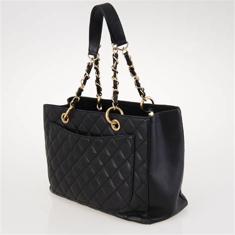 chanel black leather tote|chanel shopping tote price.